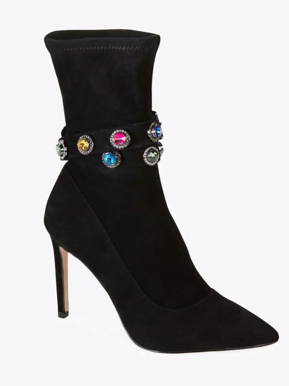 Kurt Geiger London Sofia Suede Stiletto Bootie/Multicolor Gem Strap